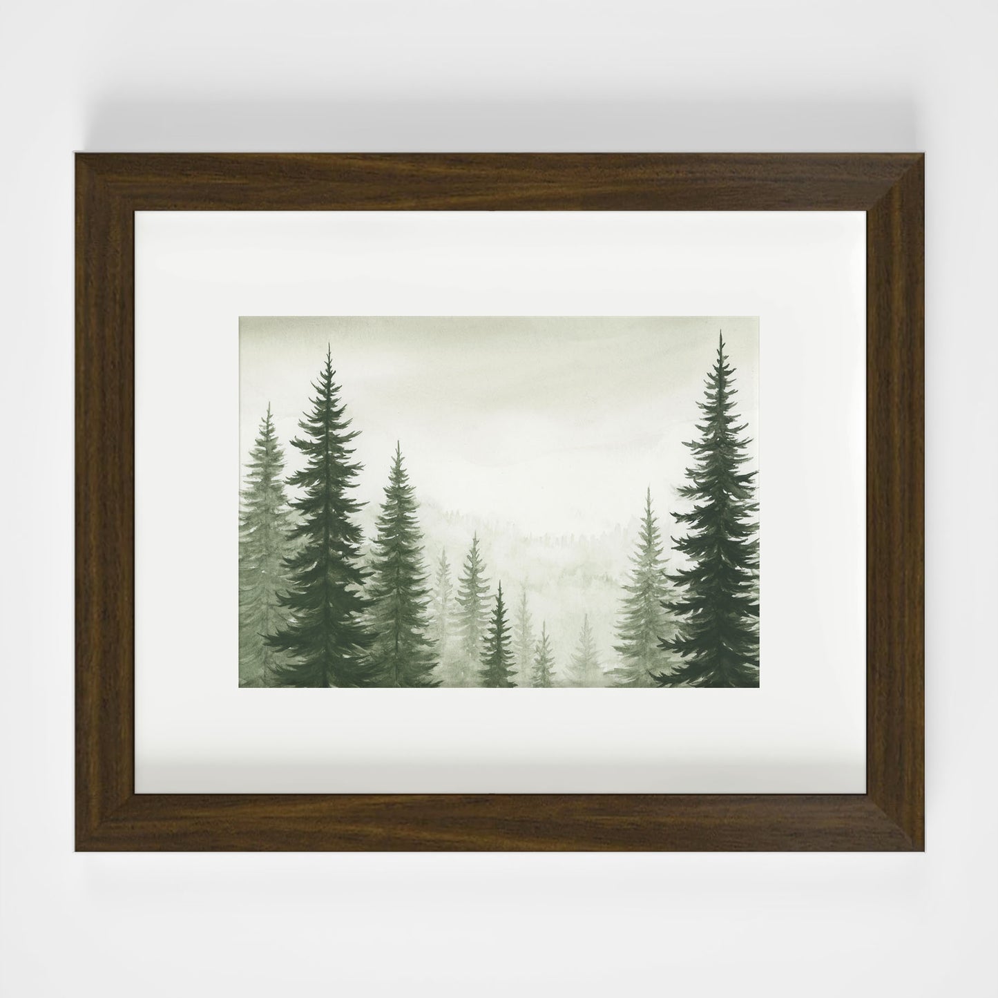 Framed artwork of a forest scene with trees on a white background