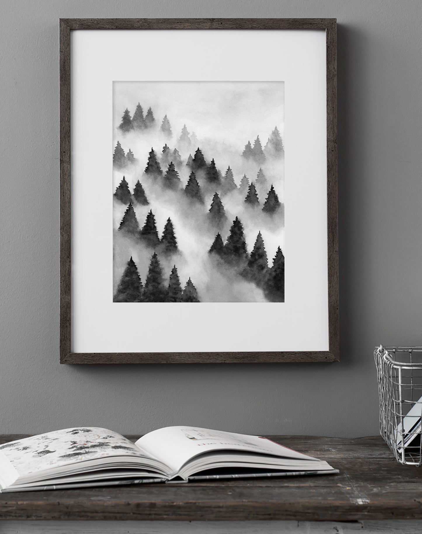 Foggy Forest Black - Art Print