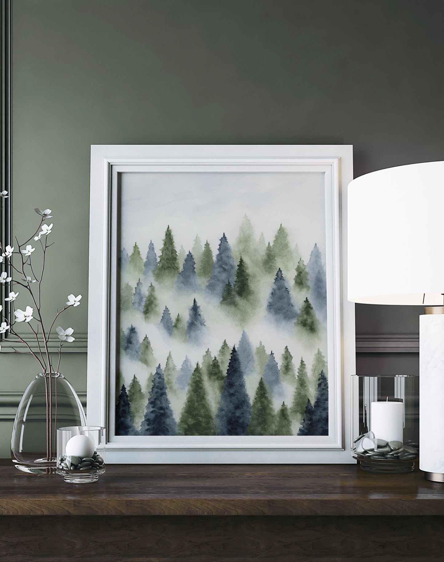 Foggy Forest - Blue & Green - Art Print