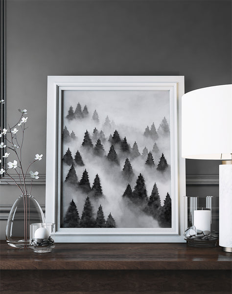 Foggy Forest Black - Art Print