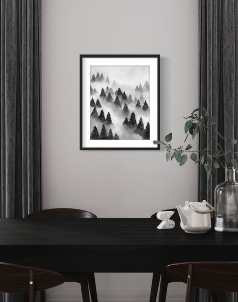 Foggy Forest Black - Art Print