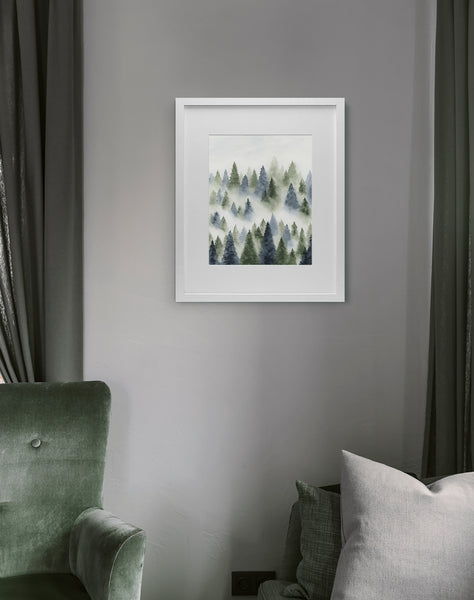 Foggy Forest - Blue & Green - Art Print