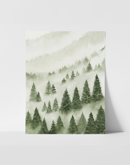Foggy Forest Green III - Art Print