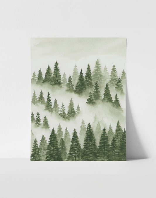 Foggy Forest Green II - Art Print