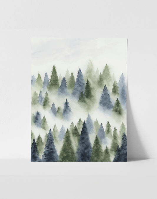 Foggy Forest - Blue & Green - Art Print