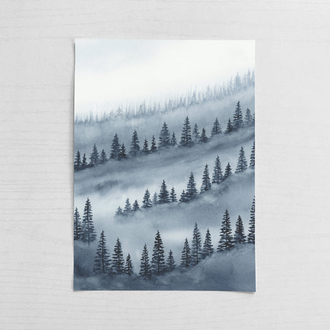 Blue Trees Above the Fog III - Original Art 5x7
