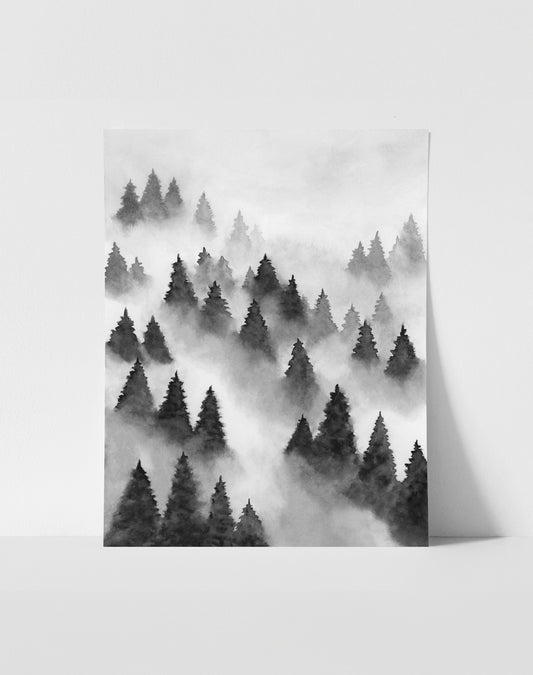 Foggy Forest Black - Art Print