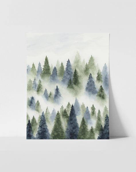 Foggy Forest - Blue & Green - Art Print