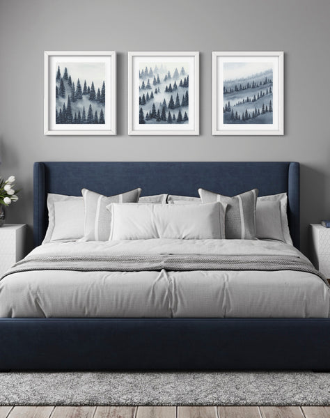 Blue Trees Above the Fog I, II, III - Art Prints Set of Three