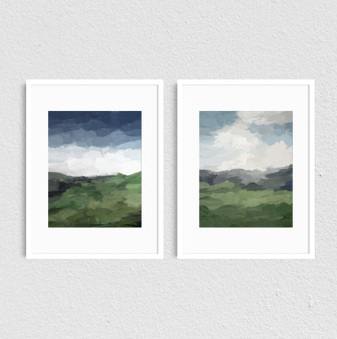 Blue & Green Abstract Nature - Art Prints Set of Two