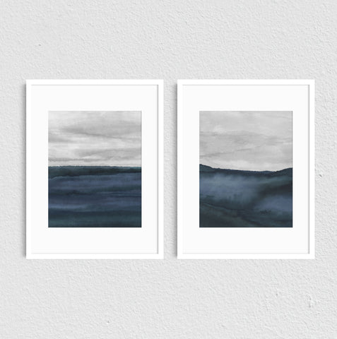 Cloudy Blue Water I & II - Art Prints Set of Two