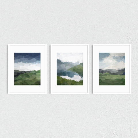 Blue & Green Abstract Nature - Art Prints Set of Three